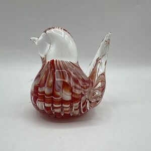Joe Rice 2001 Art Glass Bird Paperweight‎ Red White Pink Swirl